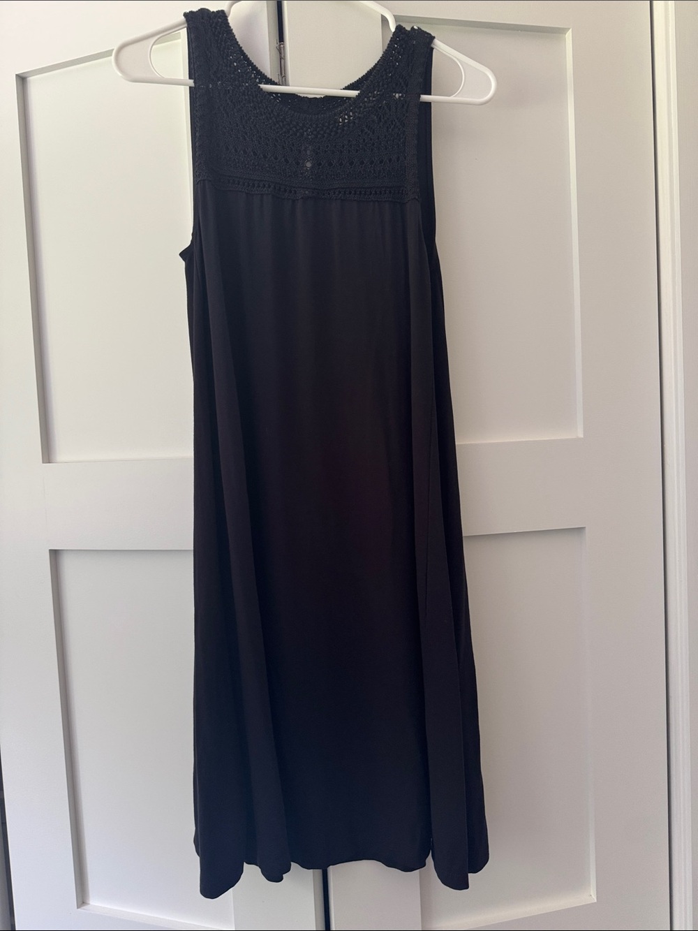 LOFT Black Sleeveless Midi Dress with Crochet Yoke